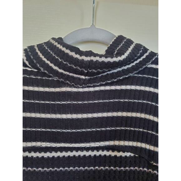 We The Free Kristina Striped Drippy Thermal Knit Cowl Neck Black White Top Small - Picture 9 of 11
